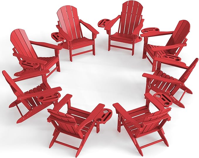 Adirondack Chair Set of 8, HDPE Folding Adirondack Chair with Multifunctional Cup Holder - Photo 1