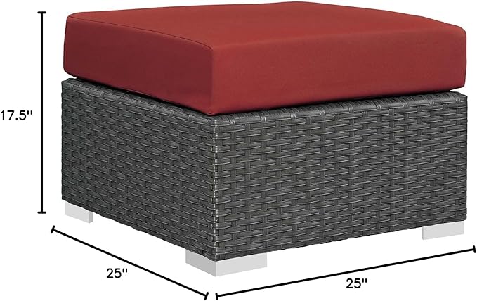 Modway Sojourn Wicker Rattan Outdoor Patio Sunbrella Fabric Ottoman in Canvas Red - Photo 3