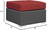 Modway Sojourn Wicker Rattan Outdoor Patio Sunbrella Fabric Ottoman in Canvas Red - Photo 3