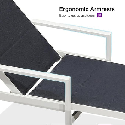 PURPLE LEAF Outdoor Chaise Lounge Set Adjustable Sunbathing Recliner with Armrest and Side Table for Poolside Beach Outside Patio Aluminum Chaise Lounger Navy Blue
