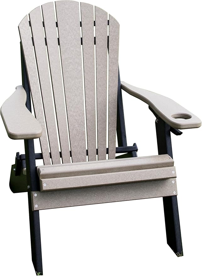 Furniture Barn USA Poly Folding Adirondack Chair with Smart Phone Holder, Weathered Wood and Black