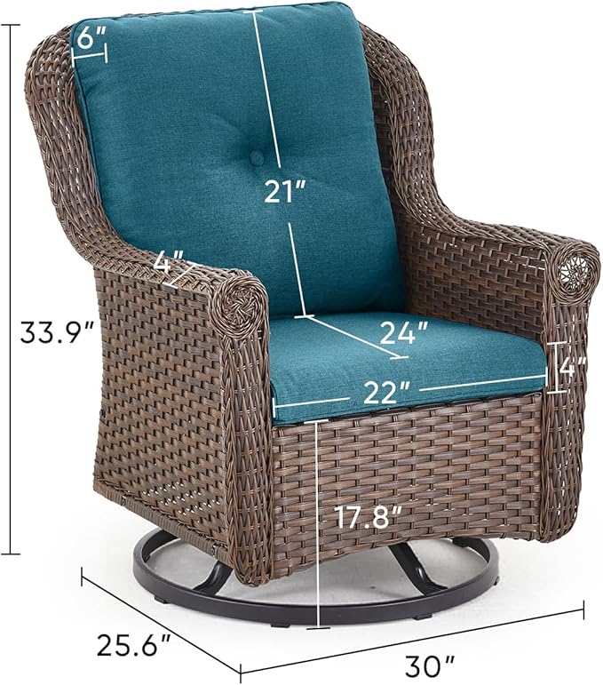 Patio Chairs Outdoor Swivel Glider - Set of 4 High Back Outside Brown Wicker Rattan Rocking Chair with Thick Cushion - Photo 3
