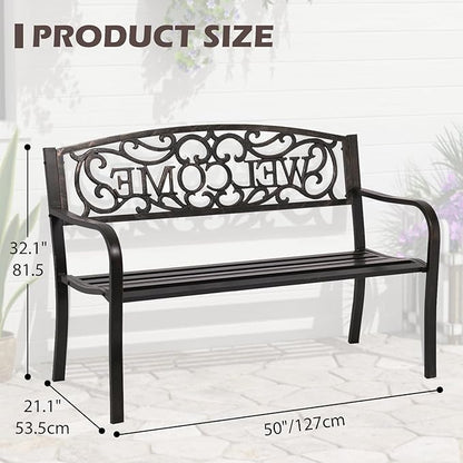 Outdoor Garden Bench Metal Furniture Chair Porch Chair for Yard & Park, Bronze
