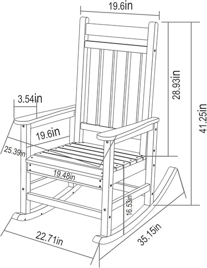Oversized Rocking Chair with Wood-Texture, Outdoor Rocking Chair for Adults, All Weather Resistant Porch Rocker for Lawn Garden (Black)