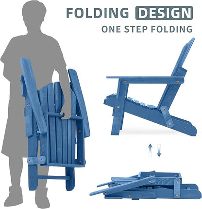 Oversized Wooden Folding Adirondack Chair with Pre-Assembled Backrest and Seat Board, Lounge Chair for Outdoor Patio Garden Lawn Backyard Firepit Deck Pool Beach