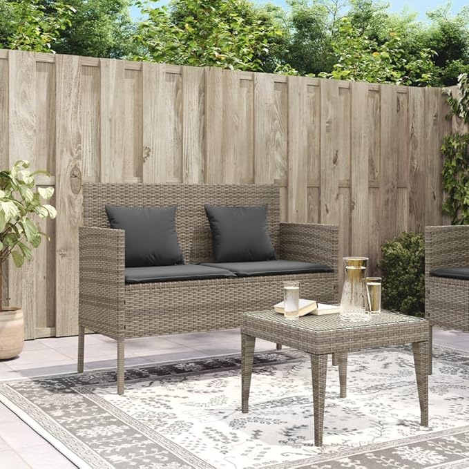 Garden Bench Deck Bench Patio Bench with Cushions Gray Poly Rattan - Photo 3