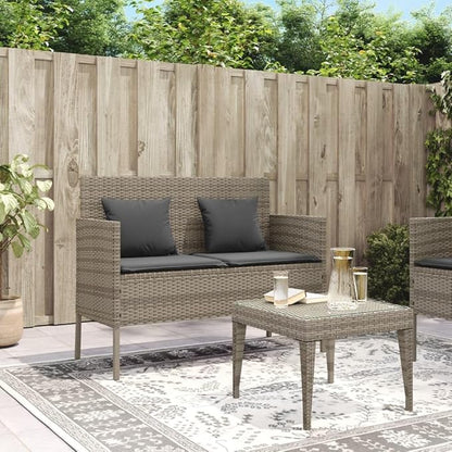 Garden Bench Deck Bench Patio Bench with Cushions Gray Poly Rattan