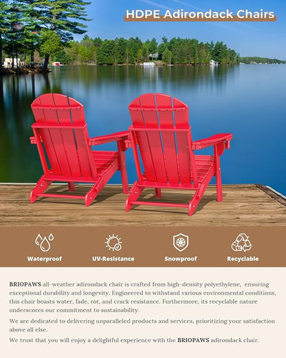 BRIOPAWS Folding-Adirondack-Chair | HDPE | Fire Pit Chairs | Cup Holder | Weather Resistance | Red | for Outdoor Backyard Deck Patio