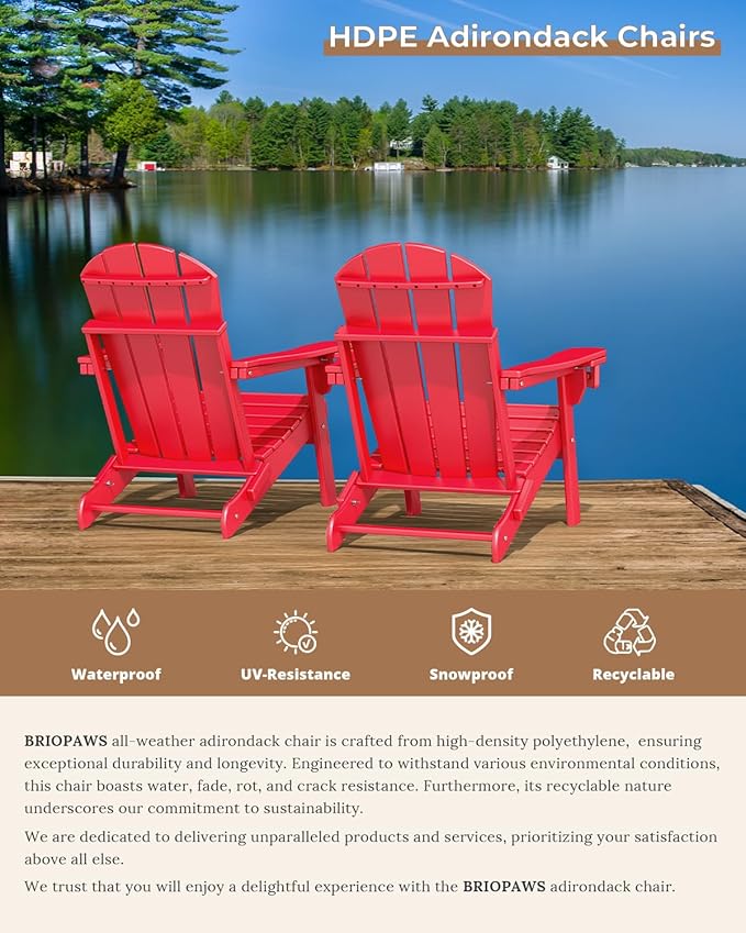 BRIOPAWS Folding-Adirondack-Chairs Set of 6 | HDPE | Fire Pit Chair | Cup Holder | Weather Resistance | Red | for Outdoor Backyard Deck Patio