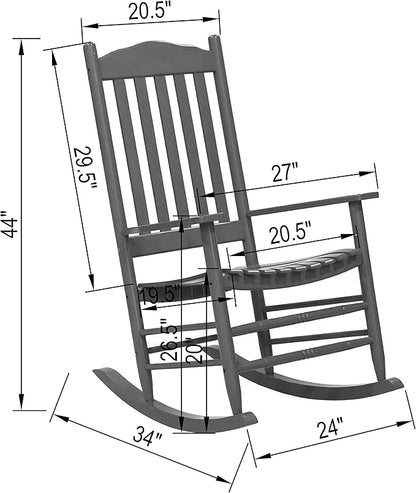 D&F Design Outdoor Rocking Rocker, Wood Rocking Chair with High Back and Curved Seat, UV Treated (Red), Outdoor and Indoor use