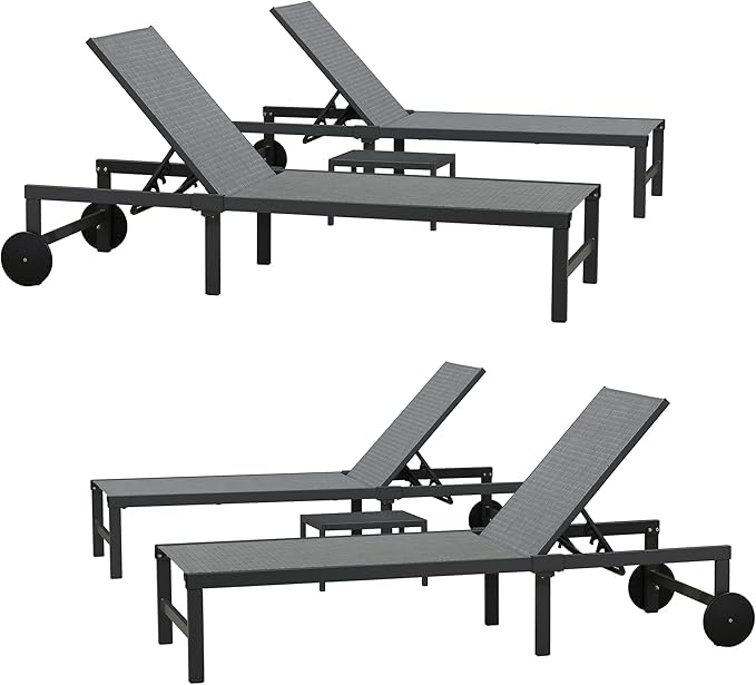 PURPLE LEAF Outdoor Chaise Lounge Chairs Set Recliner Adjustable Chair with Wheels and Table for Poolside Beach Patio Aluminum Reclining Sunbathing Lounger, Mixed Grey