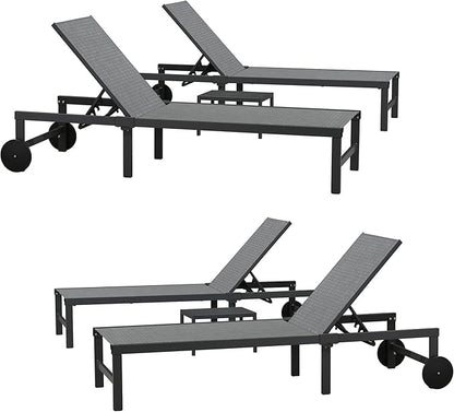 PURPLE LEAF Outdoor Chaise Lounge Chairs Set Recliner Adjustable Chair with Wheels and Table for Poolside Beach Patio Aluminum Reclining Sunbathing Lounger, Mixed Grey
