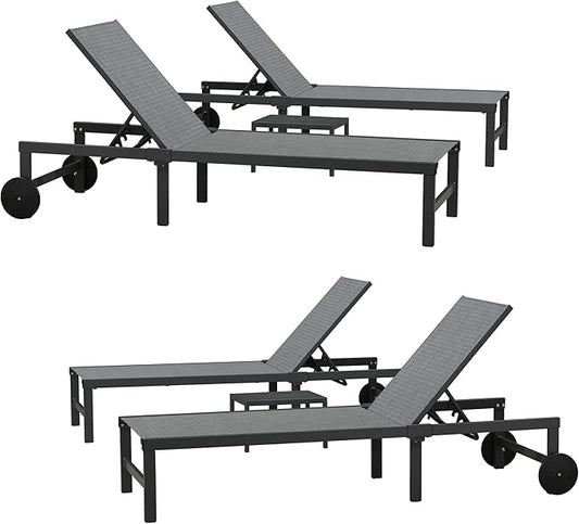 PURPLE LEAF Outdoor Chaise Lounge Chairs Set Recliner Adjustable Chair with Wheels and Table for Poolside Beach Patio Aluminum Reclining Sunbathing Lounger, Mixed Grey