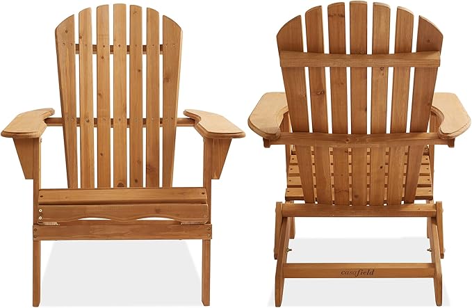 Casafield Folding Adirondack Chair, Cedar Wood Outdoor Fire Pit Lounge Chairs for Patio, Deck, Yard - Photo 6