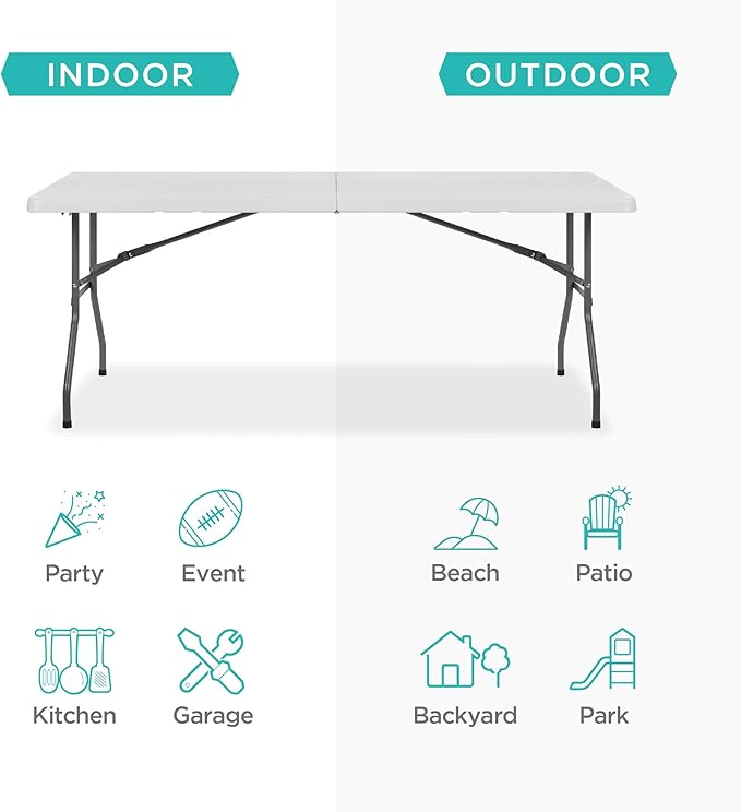 Best Choice Products 6ft Plastic Folding Table, Indoor Outdoor Heavy Duty Portable w/Handle, Lock for Picnic, Party - Photo 4