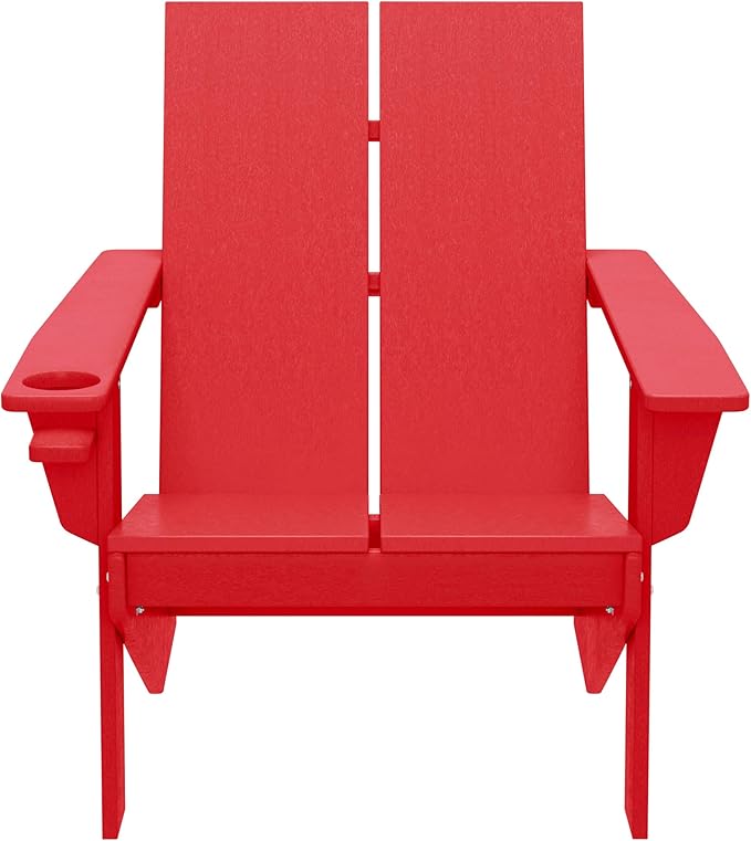 WestinTrends Riviera Outdoor HDPE Modern Adirondack Chair with Cup Holder, Red
