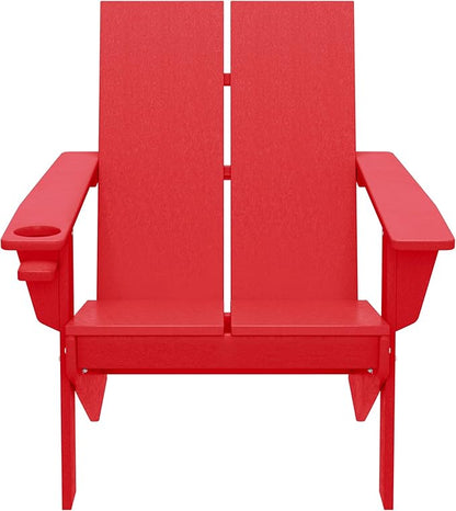 WestinTrends Riviera Outdoor HDPE Modern Adirondack Chair with Cup Holder, Red