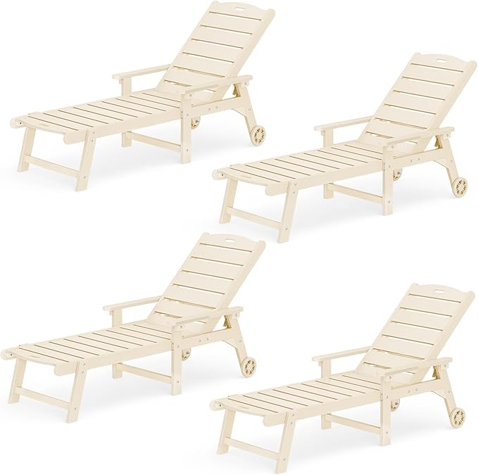 LUE BONA Outdoor Chaise Lounge Chairs Set of 4, HDPS Chaise Lounger, 5 Positions Adjustable Lounge Chairs - Photo 1