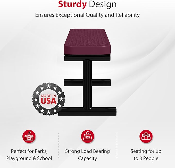 Leisure Craft Metal Outdoor Bench - 6 Foot Heavy Duty Backless Bench Seating for Garden, Porch, Picnic, Park, Expanded Metal, Thermoplastic Coating, Commercial Grade Furniture Made in USA - Burgundy