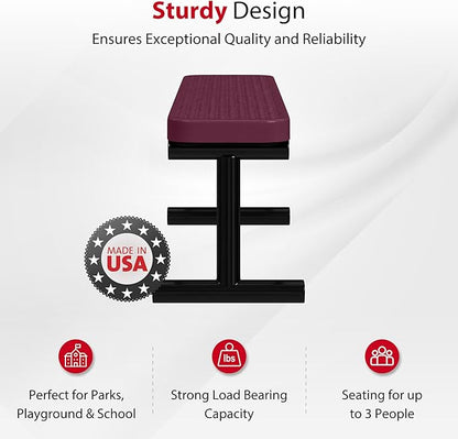 Leisure Craft Metal Outdoor Bench - 6 Foot Heavy Duty Backless Bench Seating for Garden, Porch, Picnic, Park, Expanded Metal, Thermoplastic Coating, Commercial Grade Furniture Made in USA - Burgundy