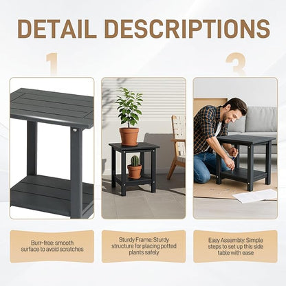 Outvita Adirondack Side Table, 16.5 Inch Square Outdoor End Table, HDPE Weather Resistant Coffee Table for Patio Balcony Deck Garden, Gray