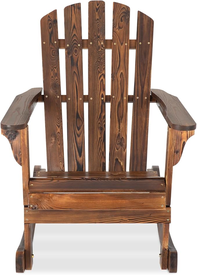 Wood Patio Adirondack Rocking Chair Rustic Wooden Rocker Chair High Backrest for Porch, Poolside and Garden