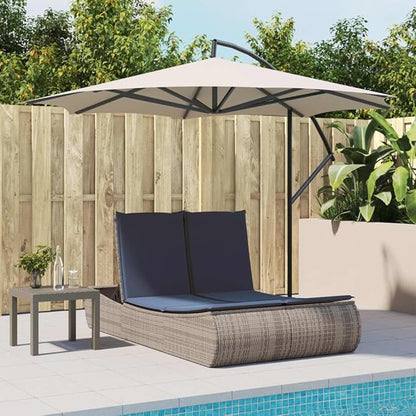 vidaXL Patio Double Sun Lounger with Cushions, Outdoor Chaise Lounge Chair for Beach Pool, Daybed, Sunbed, Modern Style, Gray Poly Rattan