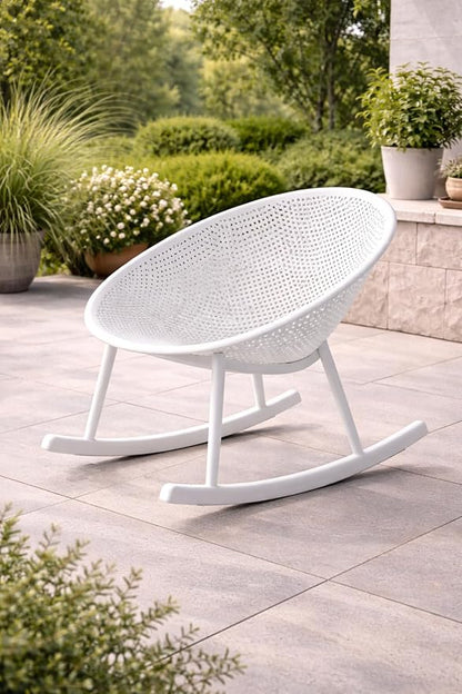 2xhome Set of 2 Patio Rocking Chairs | Oval Egg Shaped Lounge Rocker | All Weather Plastic | Modern Accent Side Chair for Indoor or Outdoor Use, White
