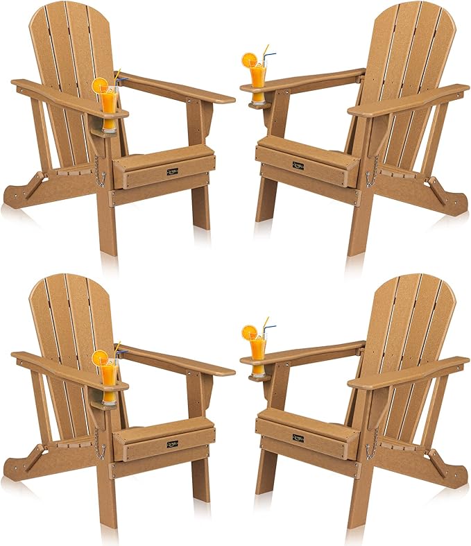 VINGLI Plastic Adirondack Chairs Set of 4, Folding with Cup Holder, Waterproof HDPE Material - Photo 1