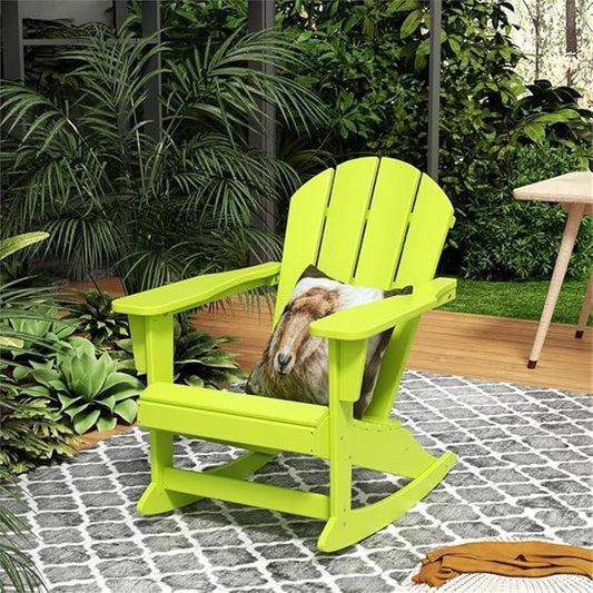 Costaelm Outdoor Adirondack Chair, All Weather Resistant Classic Balcony Chair and Fire Pit Chairs, Adirondack Plastic Outdoor Porch Furniture Rocking Chair High Back HDPE Poly Lumber, Lime
