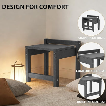 Stackable HDPE Foot Stool - All-Weather Indoor/Outdoor Seating for Patio, Living Room & Bathroom, Waterproof Windproof Heavy-Duty High-Density PE Step Stool, 4 Sets, Gray