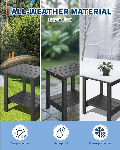Modern HDPE Plastic Adirondack Chair Set of 2 with Side Table - Oversize 380 LB Poly Lumber Weather Resistant Firepit Chair - Outdoor Patio Chairs with Wooden Textured for Deck, Pool, Porch - Black