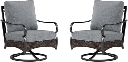 Sophia & William Extra Large Outdoor Patio Swivel Sofa Chairs Set 2 PCS Heavy-Duty Metal Porch Furniture with High Back & Deep Seating Area, 5.5" Thicken Cushions for Deck, Lawn, Outside (Grey)