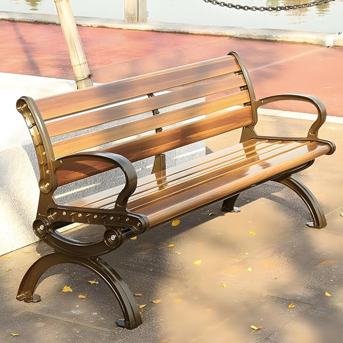 LITFAD Wooden Outdoor Bench Garden Bench with Backrest and Armrest Outdoor Furniture Park Bench for Patio, Lawn, Balcony, Yard, Porch-47 L x 16" W x 29" H,Tan