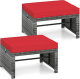 RELAX4LIFE Wicker Outdoor Ottoman Set of 2 - Rattan Footstools Foot Rest w/Removable Cushions - Photo 1