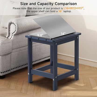 ONBRILL Outdoor Side Table Set of 2, Adirondack Small End Table, Indoor & Outdoor Use, HDPS Weather Resistant/Easy Maintenance for Patio, Pool, Deck, Porch, Garden, Shower, Outside- (2, Blue)