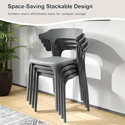 VECELO 4 Pack Plastic Stacking Chairs, Stackable Dining Chairs for Kitchen Restaurant Patio, Portable Indoor Outdoor Use, No Assembly Required, Gray