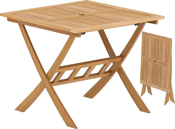 Tangkula 36" Acacia Wood Patio Dining Table, Square Folding Outdoor Bistro Table with Umbrella Hole and X-Shaped Frame - Photo 1