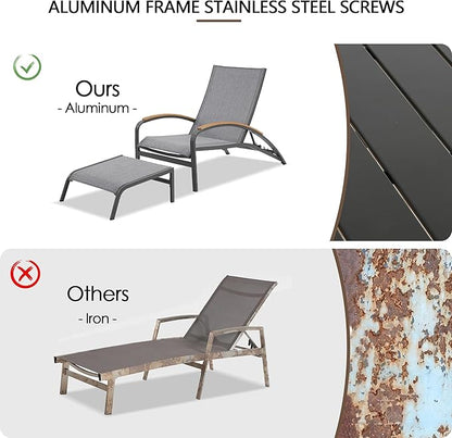 Ulax furniture Outdoor Chaise Lounges, Patio Aluminum Convertible Lounger Chair with Phifertex Fabric