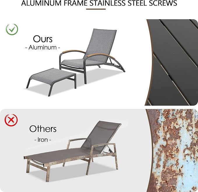 Ulax furniture Outdoor Chaise Lounges, Set of 2, Patio Aluminum Convertible Lounger Chairs with Phifertex Fabric - Photo 5