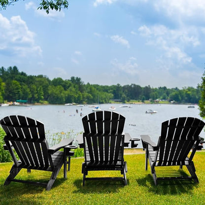 FUNBERRY Adjustable Folding Adirondack Chairs Set of 2 with Retractable Ottoman, All Weather Fire Pit Chairs with Cup Holder