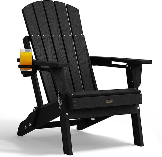 Adirondack Chair Outdoor Patio Backyard: Plastic HDPE Material with Folding - Weatherproof and UV Resistant - Ergonomic Design is Very Suitable for Family Members to Relax and Rest