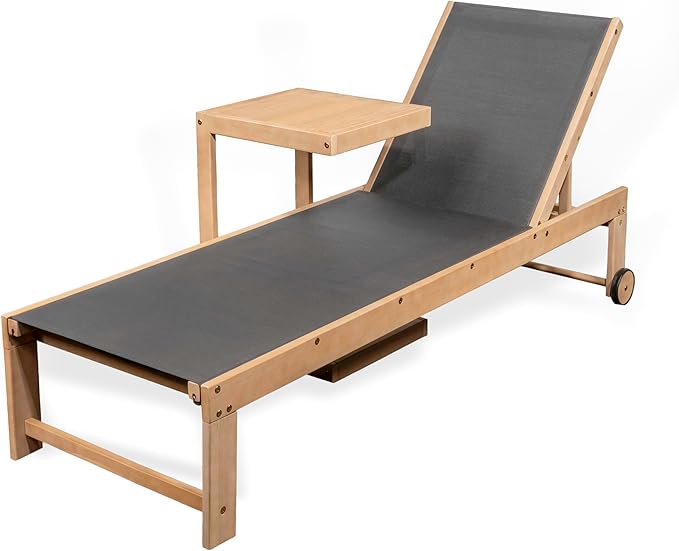 JONATHAN Y LNG1100B-2SET Trabuco Coastal Modern Acacia Wood Mesh 3-Position Outdoor Chaise Lounge Set with Side Table - Photo 1