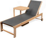 JONATHAN Y LNG1100B-2SET Trabuco Coastal Modern Acacia Wood Mesh 3-Position Outdoor Chaise Lounge Set with Side Table - Photo 1