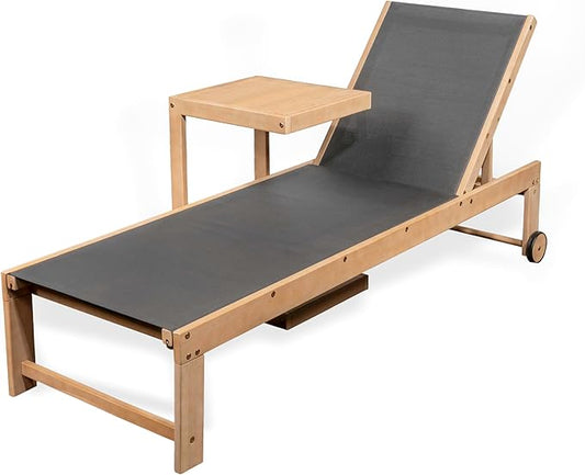 JONATHAN Y LNG1100B-2SET Trabuco Coastal Modern Acacia Wood Mesh 3-Position Outdoor Chaise Lounge Set with Side Table Transitional, Classic, Minimalist, Traditional, Contemporary, Dark Gray/Light Teak