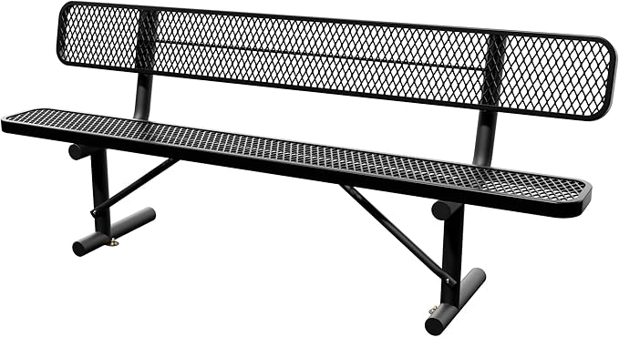 8 Feet Heavy Duty Metal Park Bench for Outside, Outdoor Bench with Backrest & Portable Frame, Commercial Benches for Shopping Malls, Stores, Parks, Patios, Decks, Black
