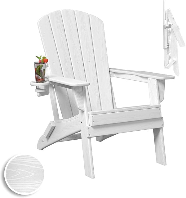 Plawdlik Folding Adirondack Chair, SGS Tested, Wooden Textured with Cup Holder - Photo 1