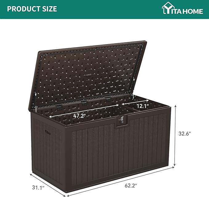 YITAHOME 230 Gallon Large Deck Box with Divider & Side Handles, Outdoor Double-Wall Storage for Patio Furniture Cushions - Photo 8