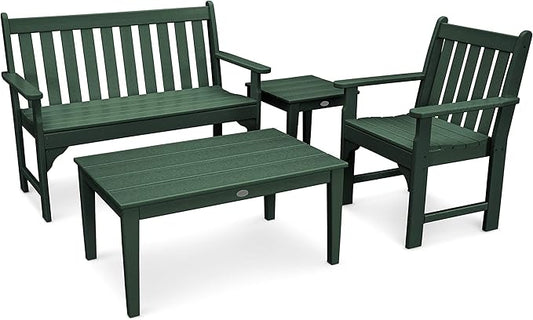 Polywood Vineyard 4-Piece Bench Seating Set (Green)