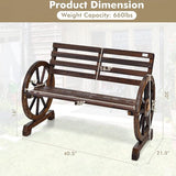 HAPPYGRILL Patio Garden Bench 2-Person Seat Rustic Wooden Wheel Bench with High Back & Wide Seat - Photo 3